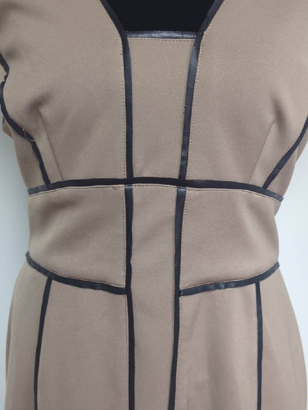 Maggy London Taupe Dress with Black Piping
